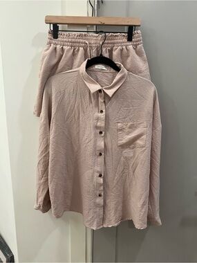 Taupe beach cover up set: Button-Up Shirt and Shorts Set